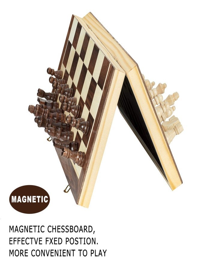 AMEROUS 15 Inches Magnetic Wooden Chess Set - 2 Extra Queens - Folding Board - Pieces Storage Slots, Handmade Portable Travel Chess Game - Beginner Chess Set for Kids, 6 up Age - Image 4